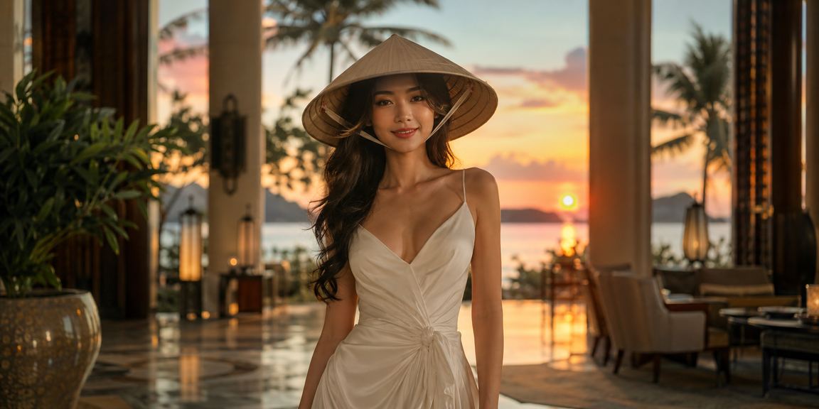 Không khí Sài Gòn sôi động với nón lá truyền thống và ánh đèn casino về đêm