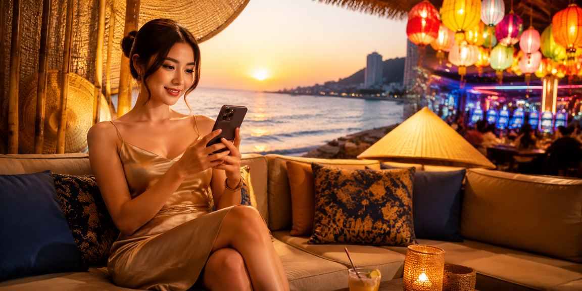 Người chơi tại Vũng Tàu tham gia Jackpot trực tuyến qua điện thoại với nón lá truyền thống
